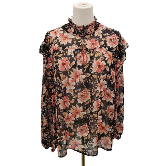 Maurices Tops - Maurices Womens Balloon Sleeve Floral Mock Neck Ruffle Sheer Blouse Top Sz XL